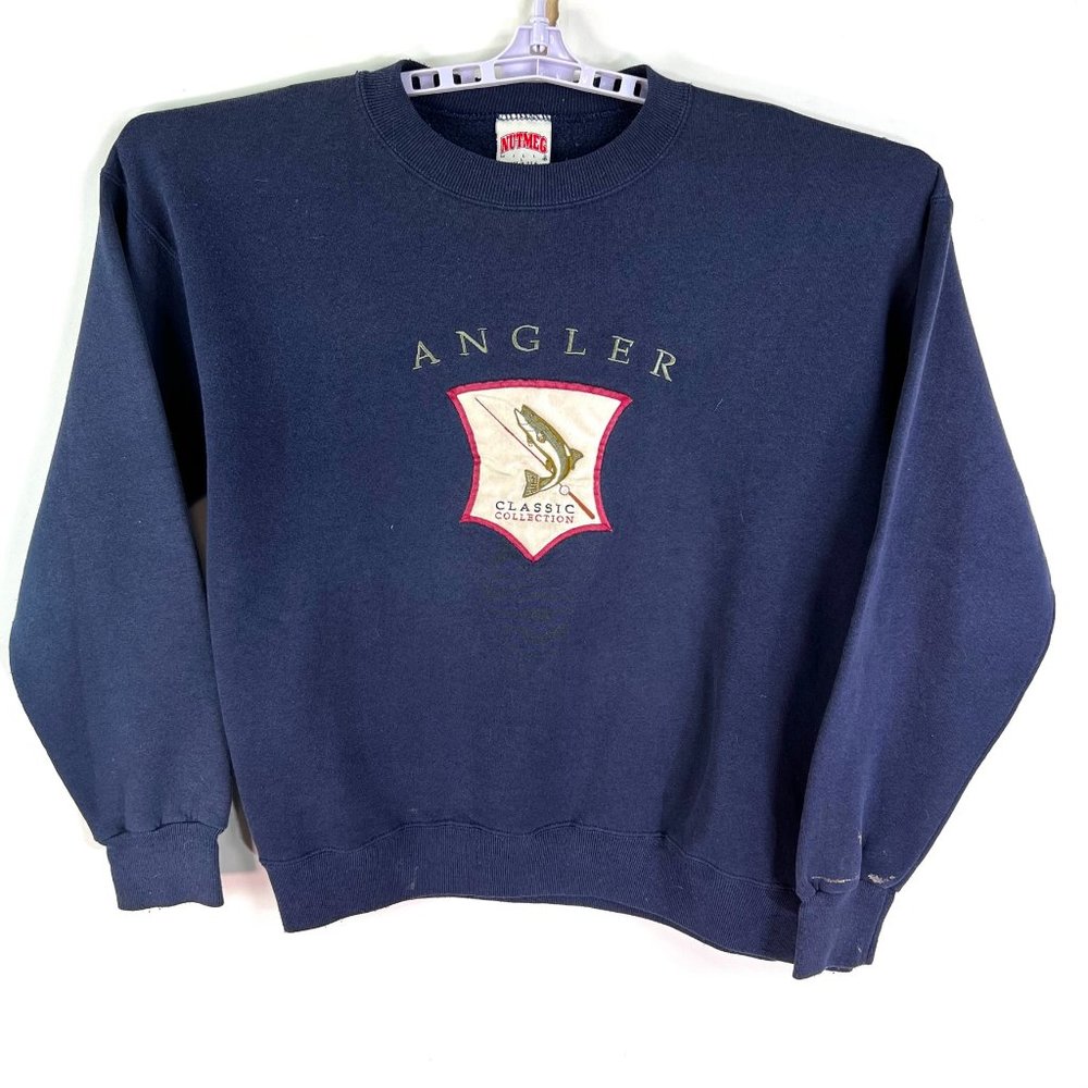 Vintage Angler Classic Collection Sweatshirt Mens L Blue Embroidered Nutmeg Tag